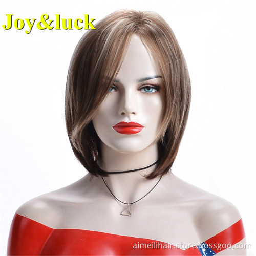 Women's Wig Brown Ombre Gold Color Wholesale Price Wigs Dark Root  Ladies Hair Natural Straight Short Bob Synthetic Hair Wigs